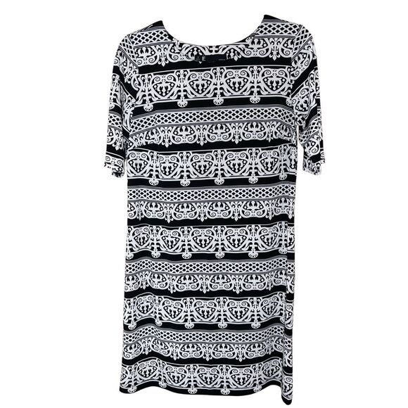 Leslie Fay Black & White Ornate Patterned Straight Sheath Dress Women’s Size 12 - Picture 1 of 9